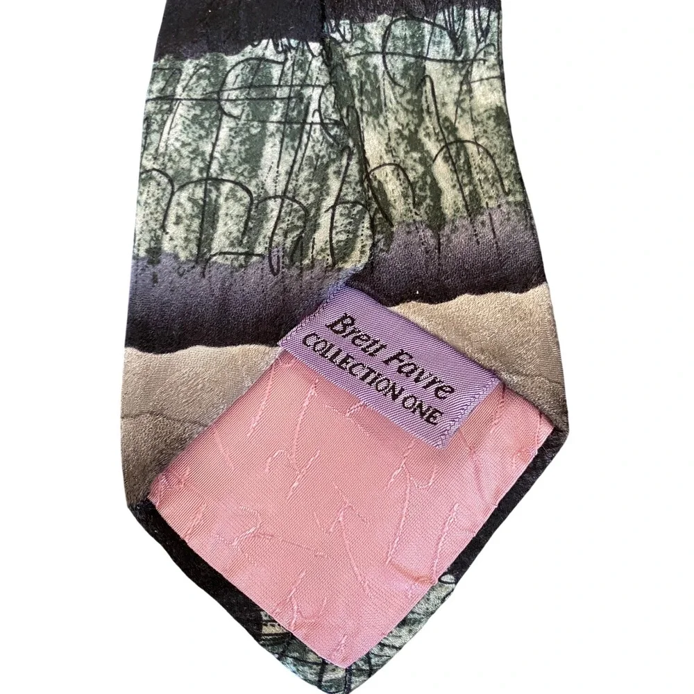 Jimmy Z‎ Brett Favre Collection One Silk Tie Stonehenge Abstract Green Grey USA